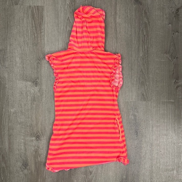 Betsey Johnson Terry Cloth Hooded Swim Cover Neon Pink Peach Sz Small - Picture 3 of 3